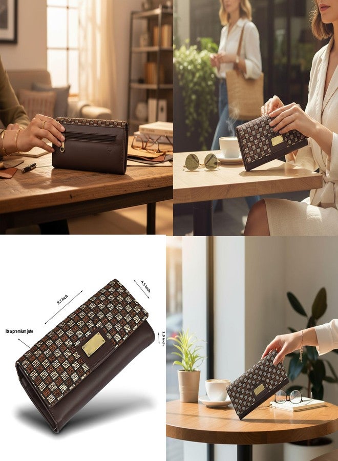 ALSU Premium Jute & Vegan Leather Women’s Wallet | Elegant Clutch Purse with 6 Card Slots, 3 Main Compartments & Zipper Pocket | Cruelty-Free, Eco-Friendly Designer Wallet for Everyday Use (irf-12br) - Image 5